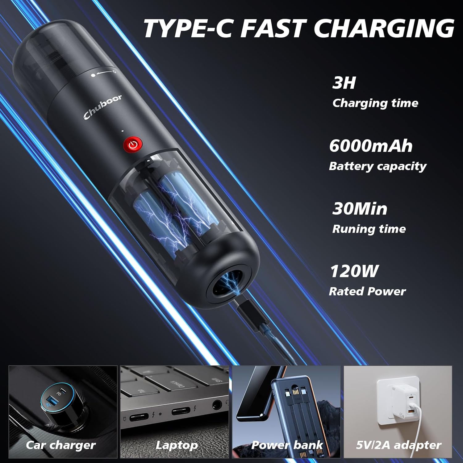 Chuboor Mini Vacuum, Powerful Car Vacuum Cordless Rechargeable, Small Dust Buster for Dust, Sand, Crumbs, Ultra-Light Portable Vacuum for Home, Car, Hand Held Vacuum PB10