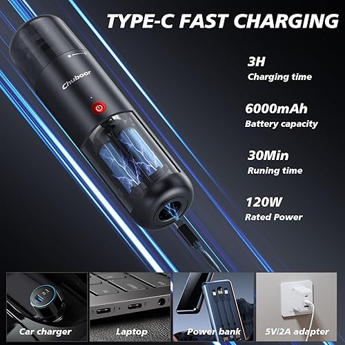 Miniatura 2 de Chuboor Mini aspiradora, potente aspiradora inalámbrica recargable para automóvil, pequeño eliminador de polvo para polvo, arena, migas, aspiradora