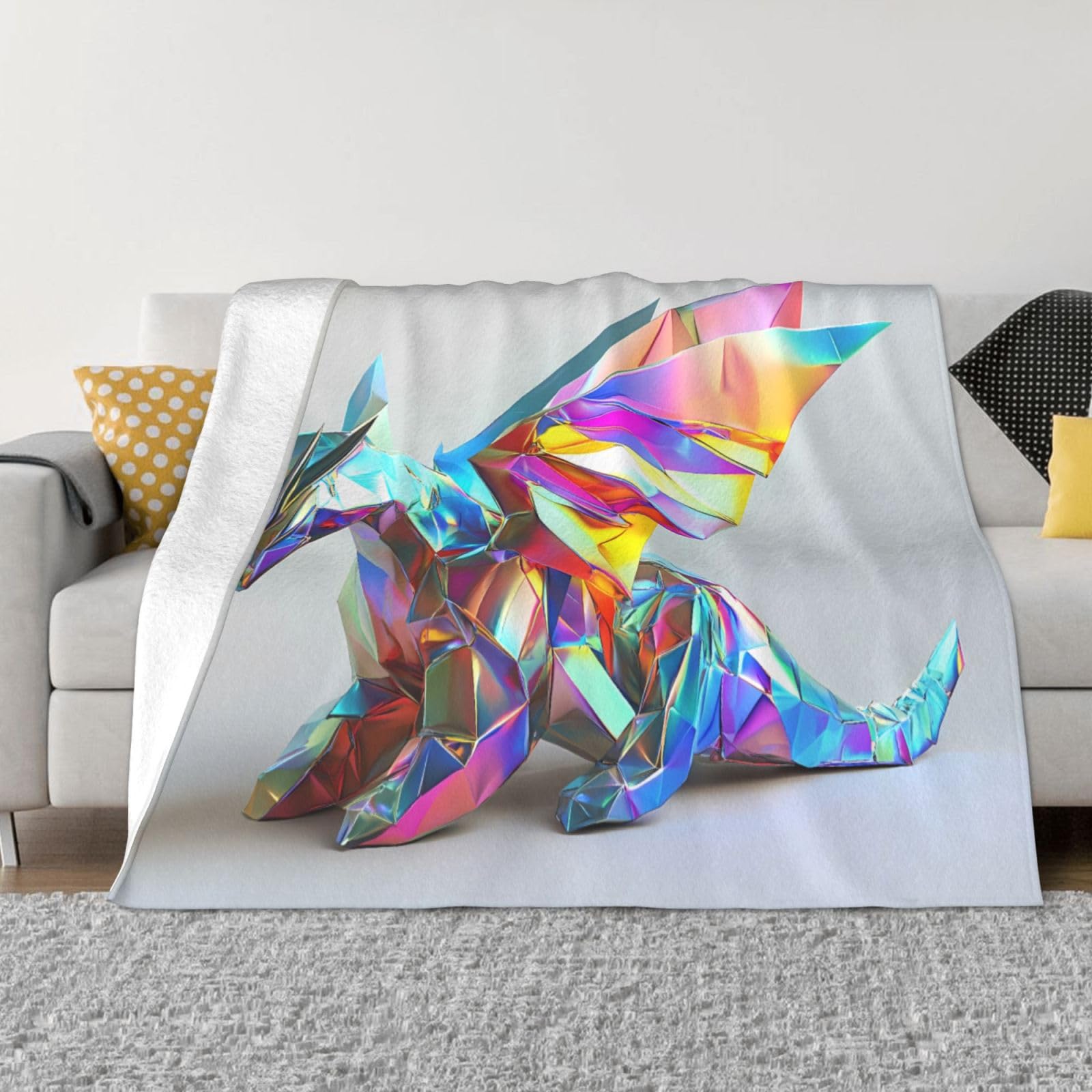 Couverture de canapé chaude en flanelle motif dragon origami 152x127 cm