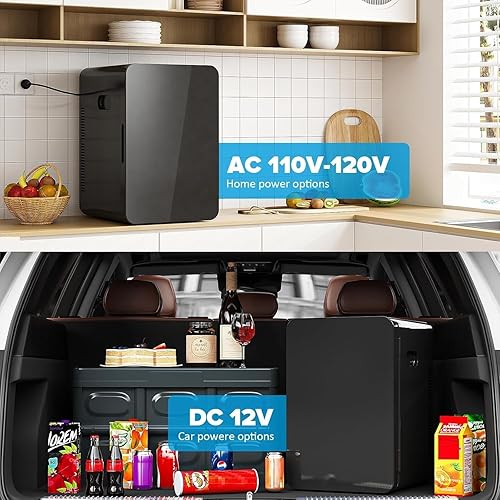 Miniatura 6 de Mini refrigerador de 22 L/30 latas para dormitorio, enfriador y calentador portátil de 12 V CC, mini refrigerador con frente de vidrio, para Negro
