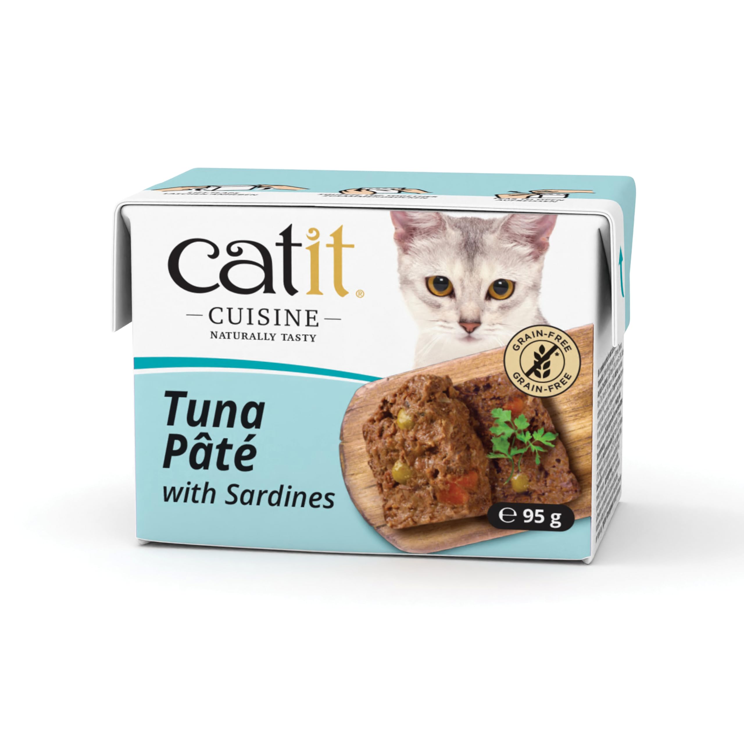 Catit Cuisine Tuna Pâté, Grain Free Wet Cat Food in Gravy, Real Meat Food for Adult Cats, 95g Tetra Pack
