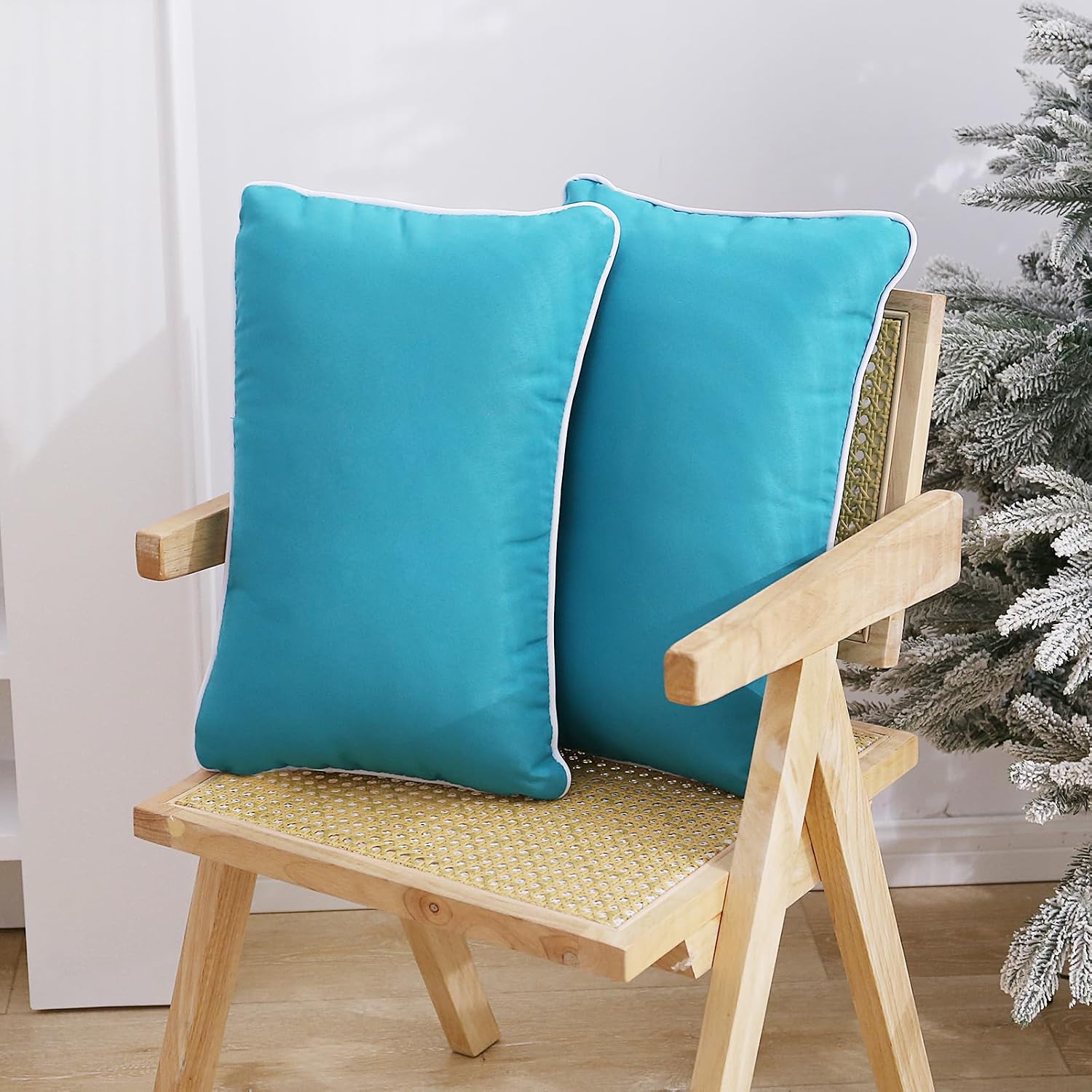Enipate Outdoor Lumbar Pillows with Inserts, Set of 2 Water Resistant Outdoor Pillows 20 x 12 Inch for Patio Furniture Decor Lake Blue