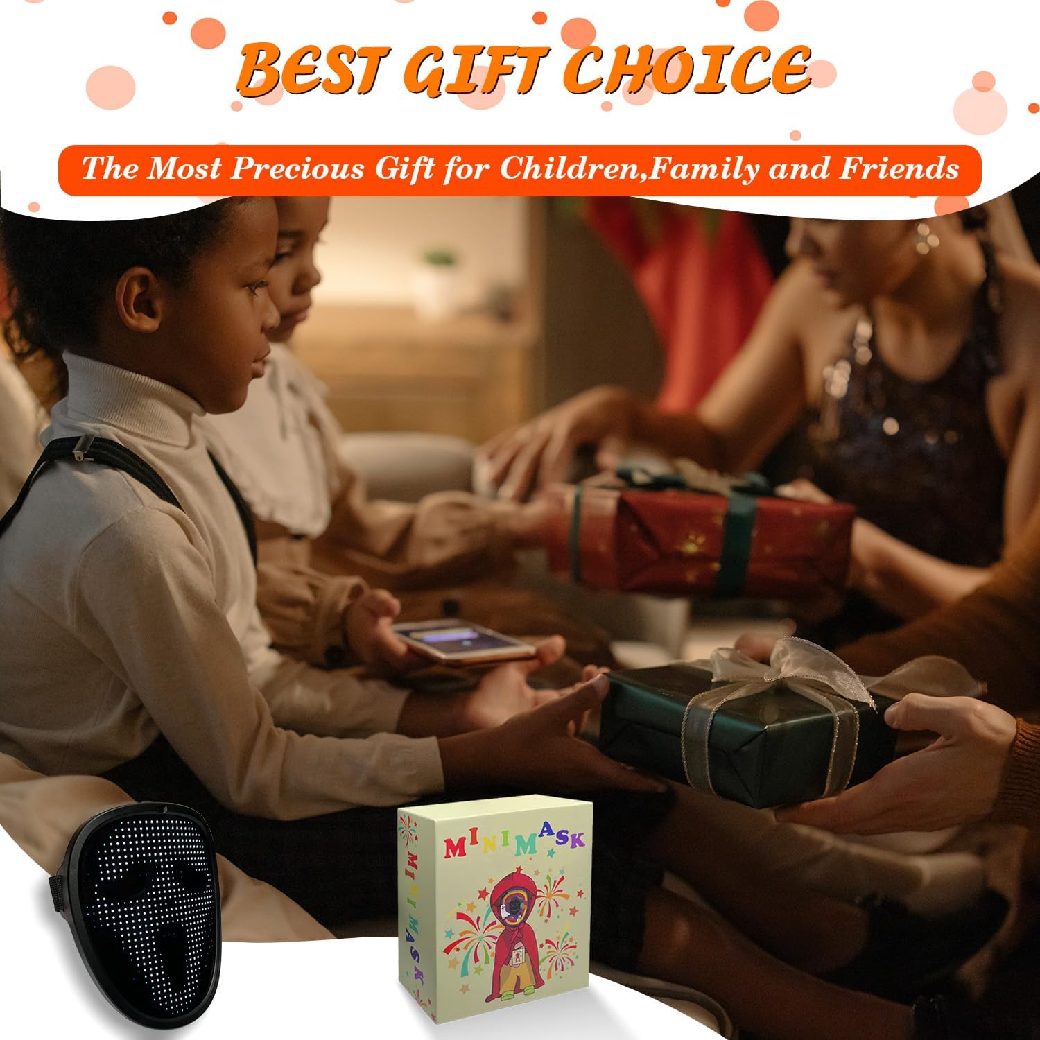 Led Mask with Gesture Sensing, Light up Face Transforming Mask for Halloween Xmas Costume Party