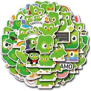 ملصقات دوولينجو الكرتونية اللطيفة على شكل بومة خضراء، ملصقات مجلات مضحكة من الفينيل 55 قطعة