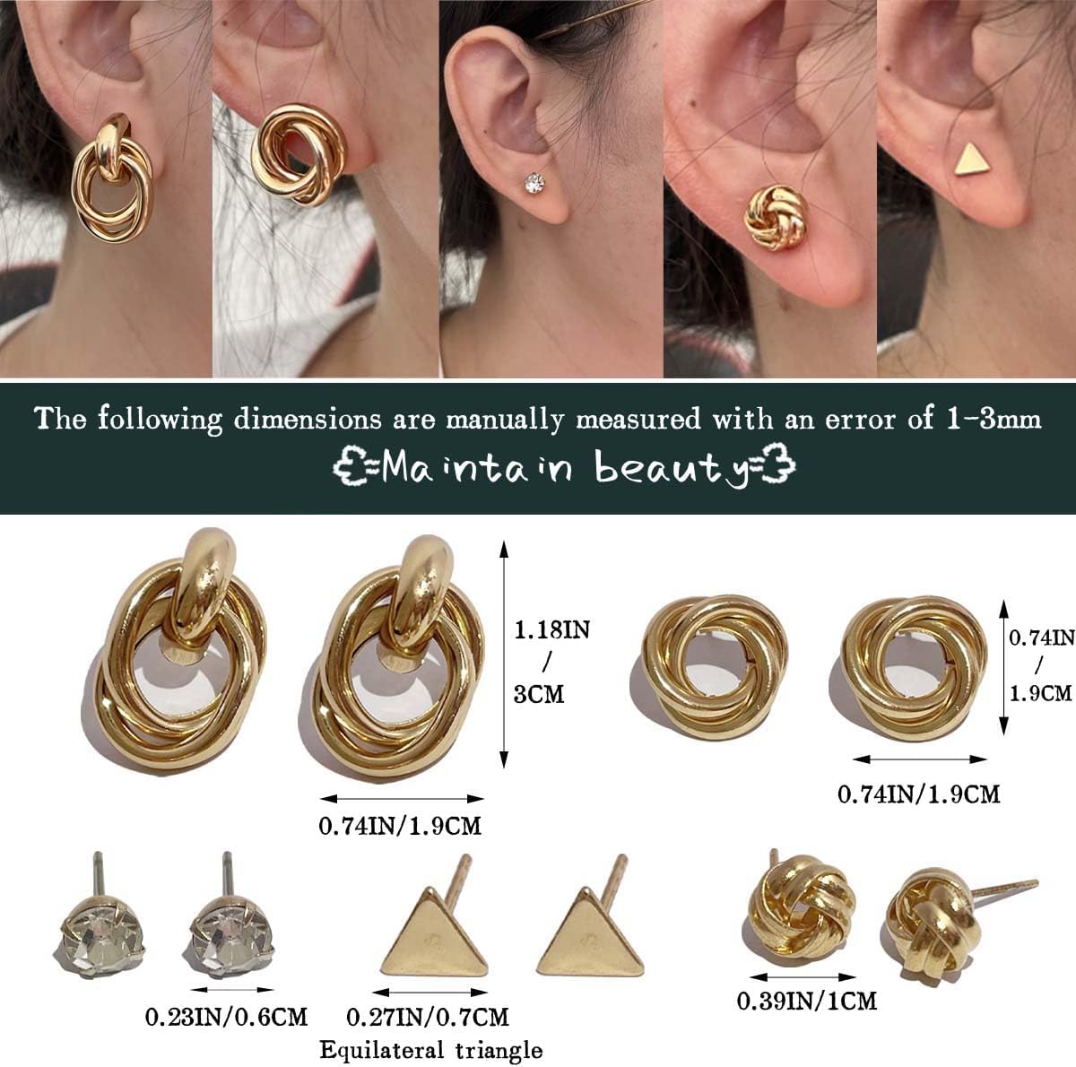 5 Pairs Chunky Statement Earrings for Women 14K Gold Plated Twisted Geometric Hypoallergenic Lightweight Jewelry Gift Set - Image 5