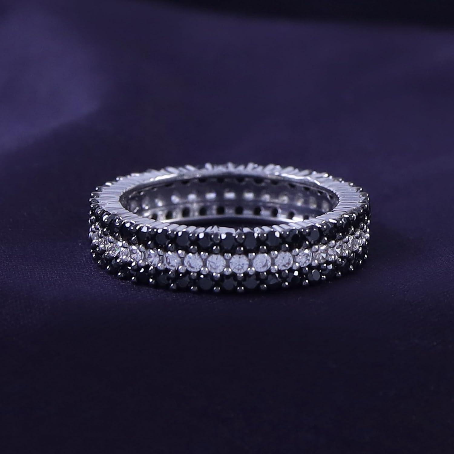 AFFY Simulated Black & White Cubic Zirconia Eternity Wedding Ring in 925 Sterling Silver (2.75 cttw)