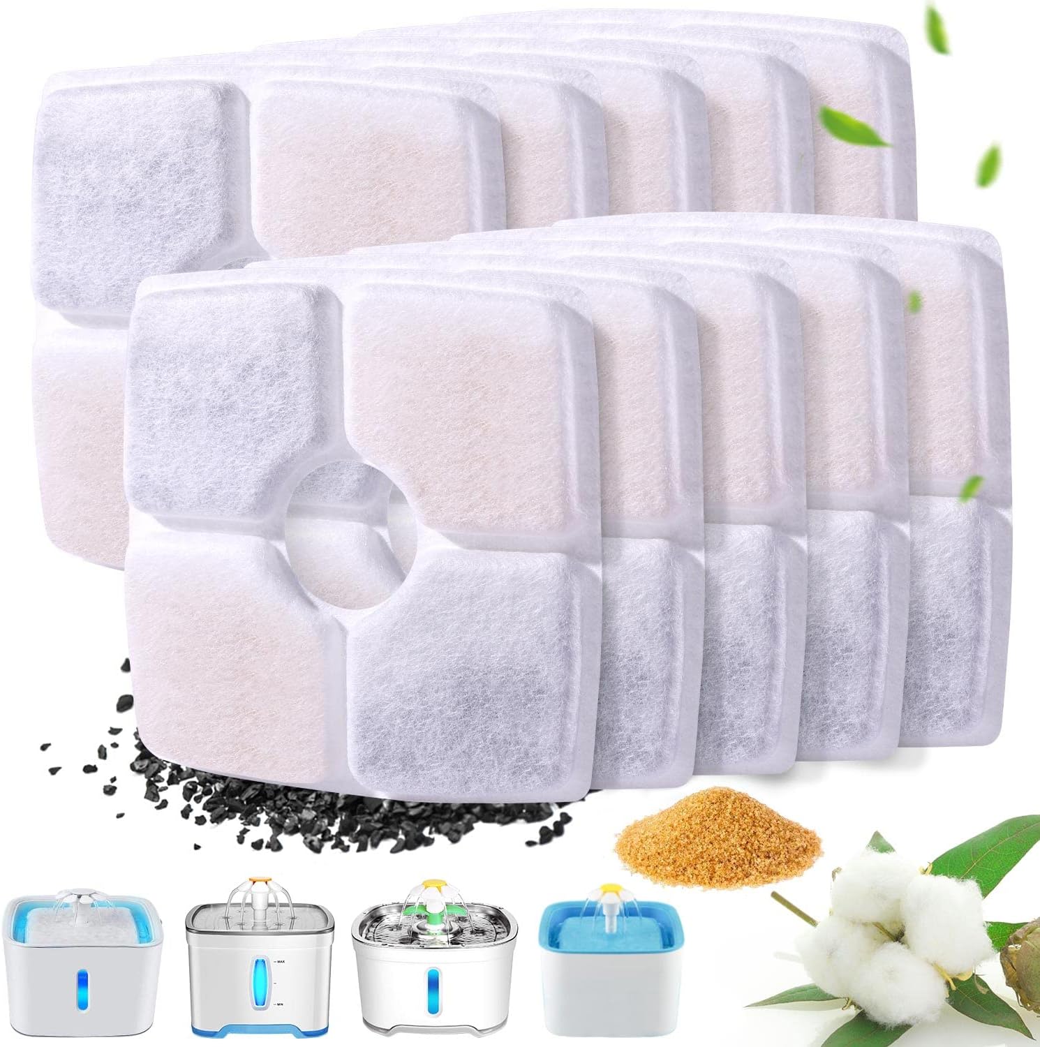 Cat Water Fountain Filter, 24 Pcs Replacement Filters for 95oz/2.8L Automatic Pet Fountain Cat, Dog Water Dispenser, 3 Triple Filtration System
