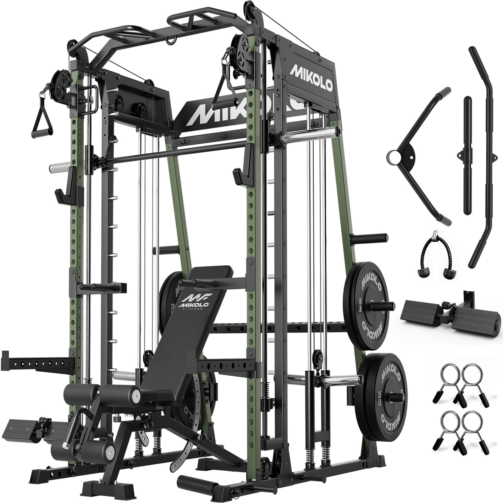 Mikolo M4 2.0 Smith Machine, 2200lbs Squat Rack with LAT-Pull Down System &amp; Cable Crossover Machine, Training Equipment with Leg Hold-Down Attachment