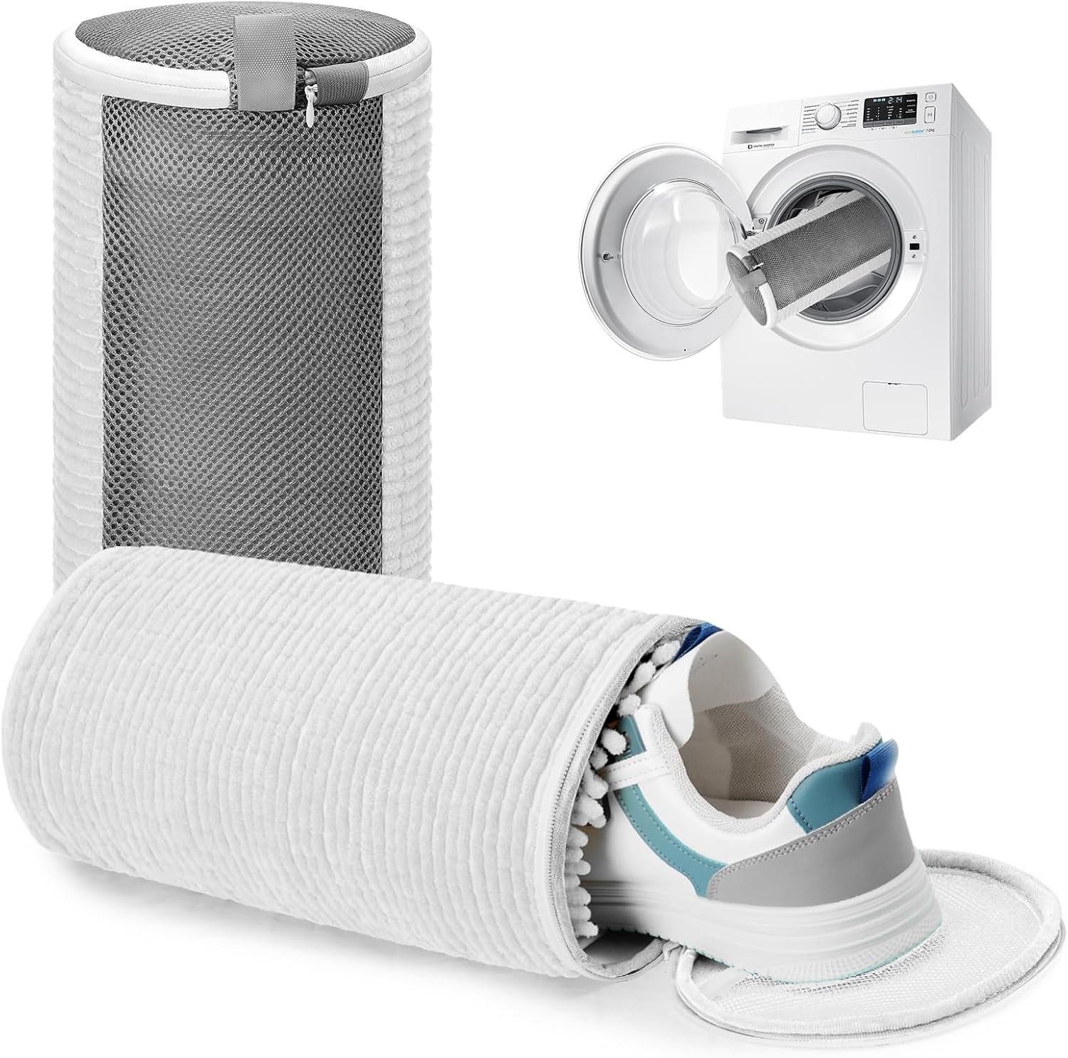 Shoe Washing Machine Bag 2-Pack with Invisible Zipper & Internal Scrubbing Bristles, Reusable Mesh Shoe Laundry Bag for Sneakers, Running & Athletic Shoes, Washer Protector & Noise Reduction