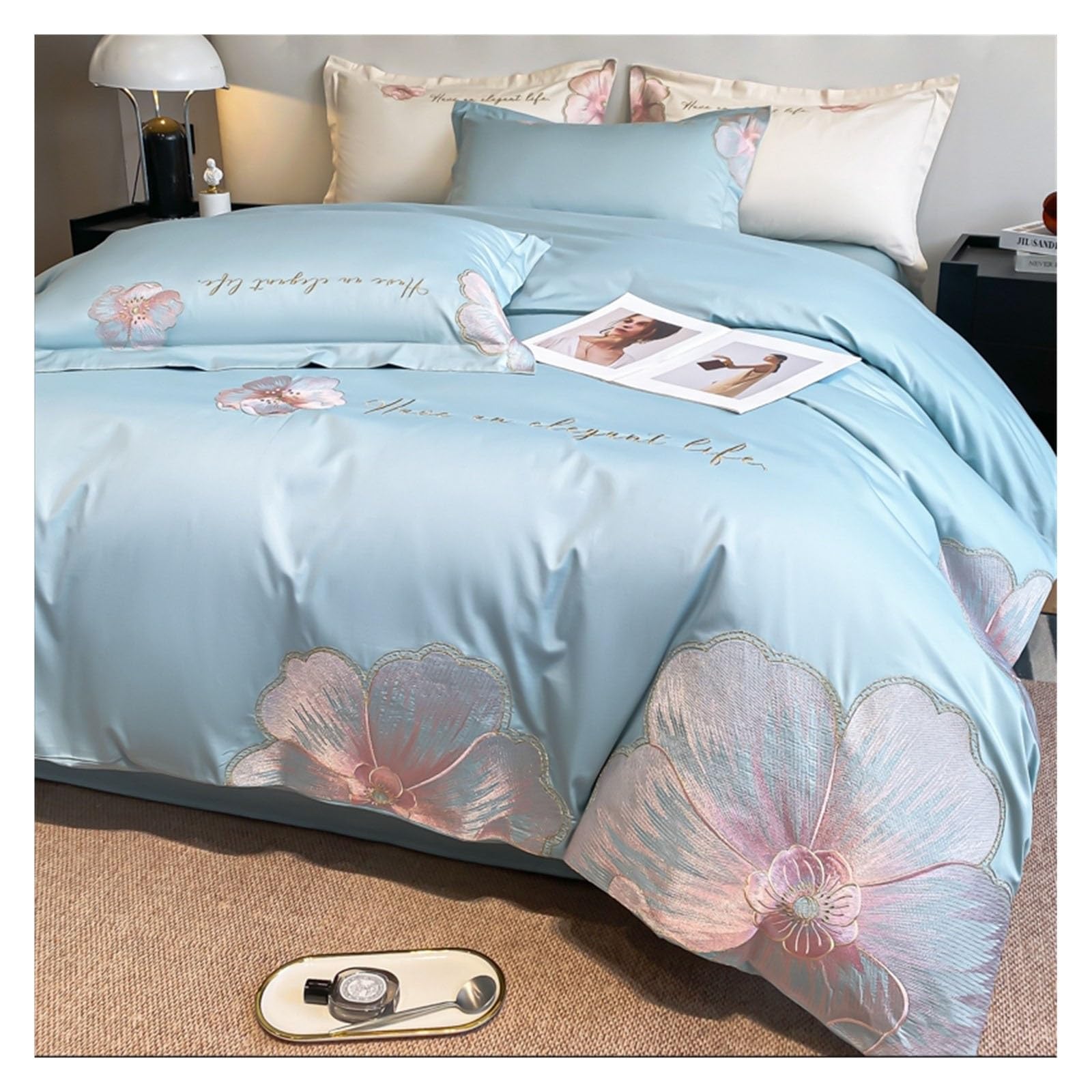 Housse de couette magnifiquement brodée en coton doux pour des nuits enveloppées de tendresse
