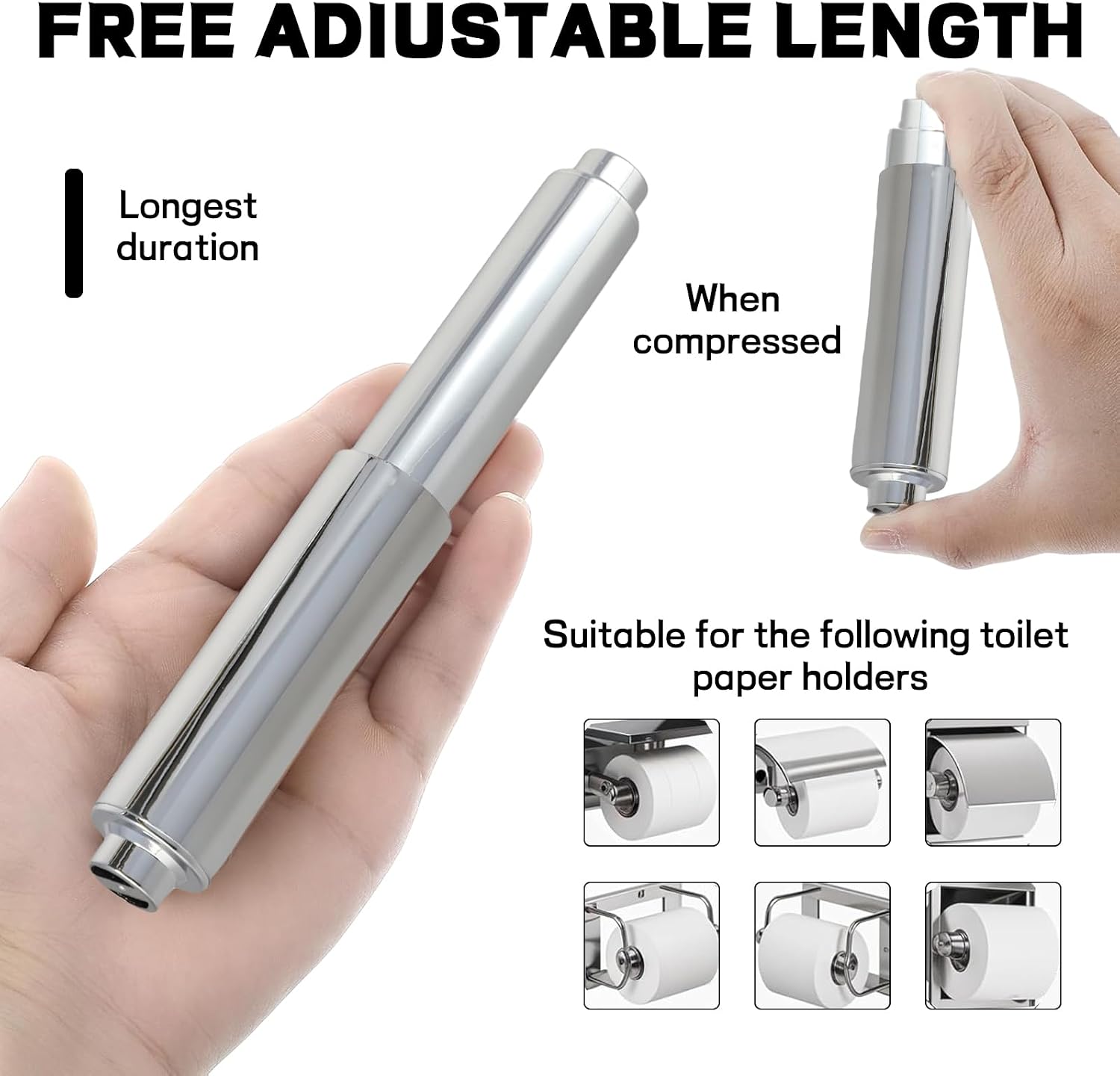 2 Pcs Toilet Paper Spring Rod, Roller Holder Stainless Steel Premium Roll Replacement Stick Bar Parts Loaded Roller Bathroom Accessories (Silver) image 4