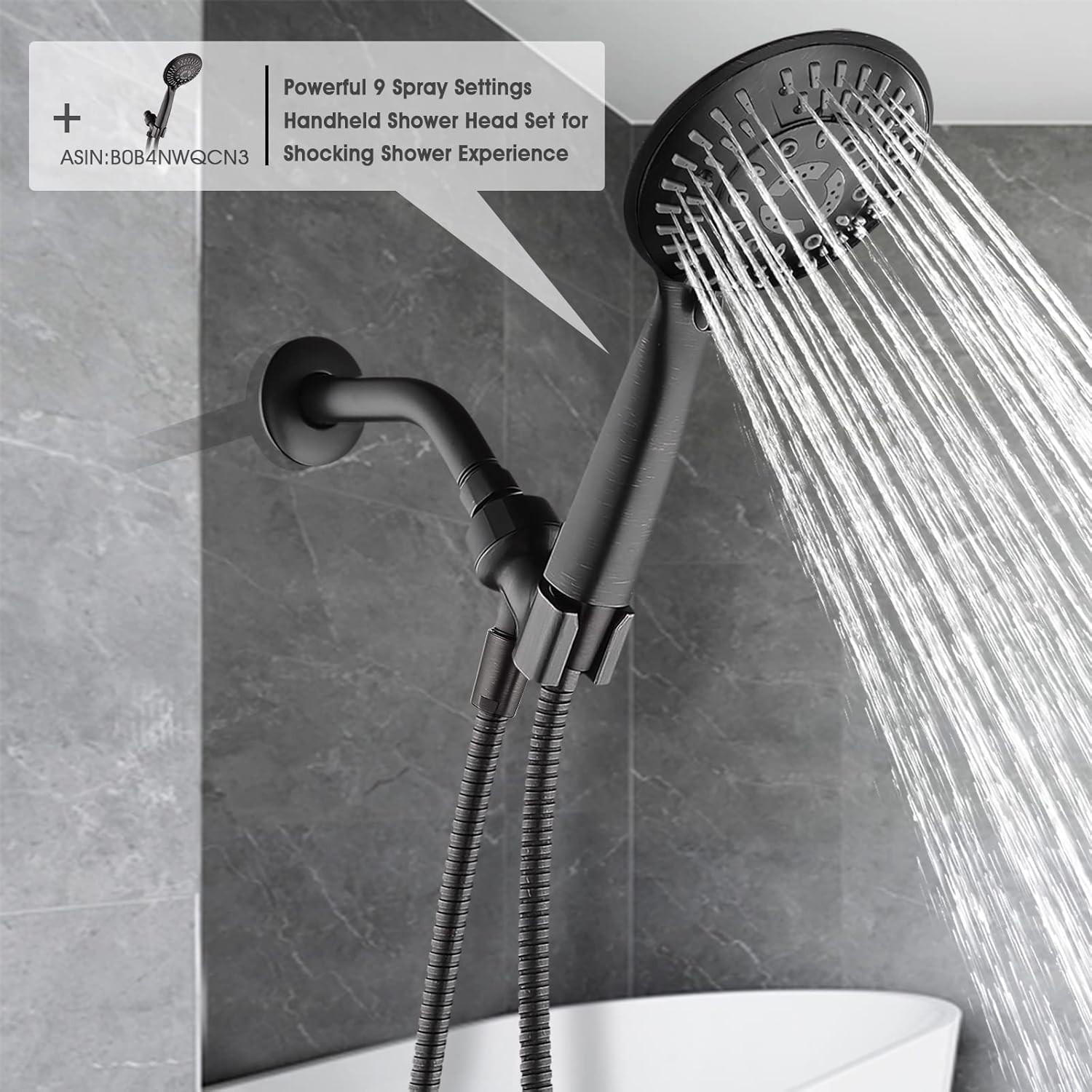 BRIGHT SHOWERS 5 Spray Settings Handheld Shower Head Kit and Matching 6" Shower Arm Brass Shower Pipe Arm