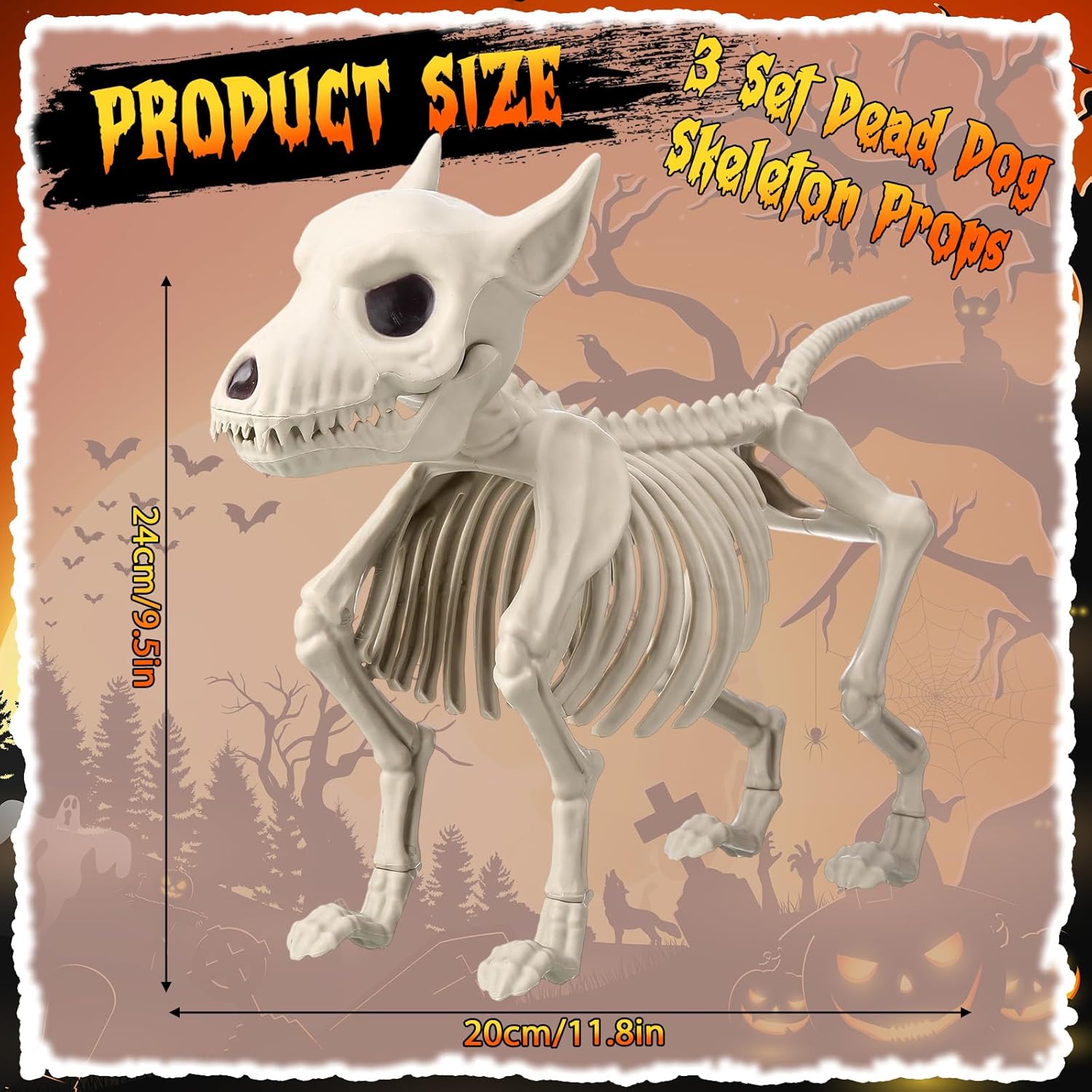 Suzile 3 Pcs Halloween Dog Skeleton Decorations Skeleton Animal Plastic Puppy for Halloween Party Decor Indoor Outdoor Yard Patio Haunted Houses