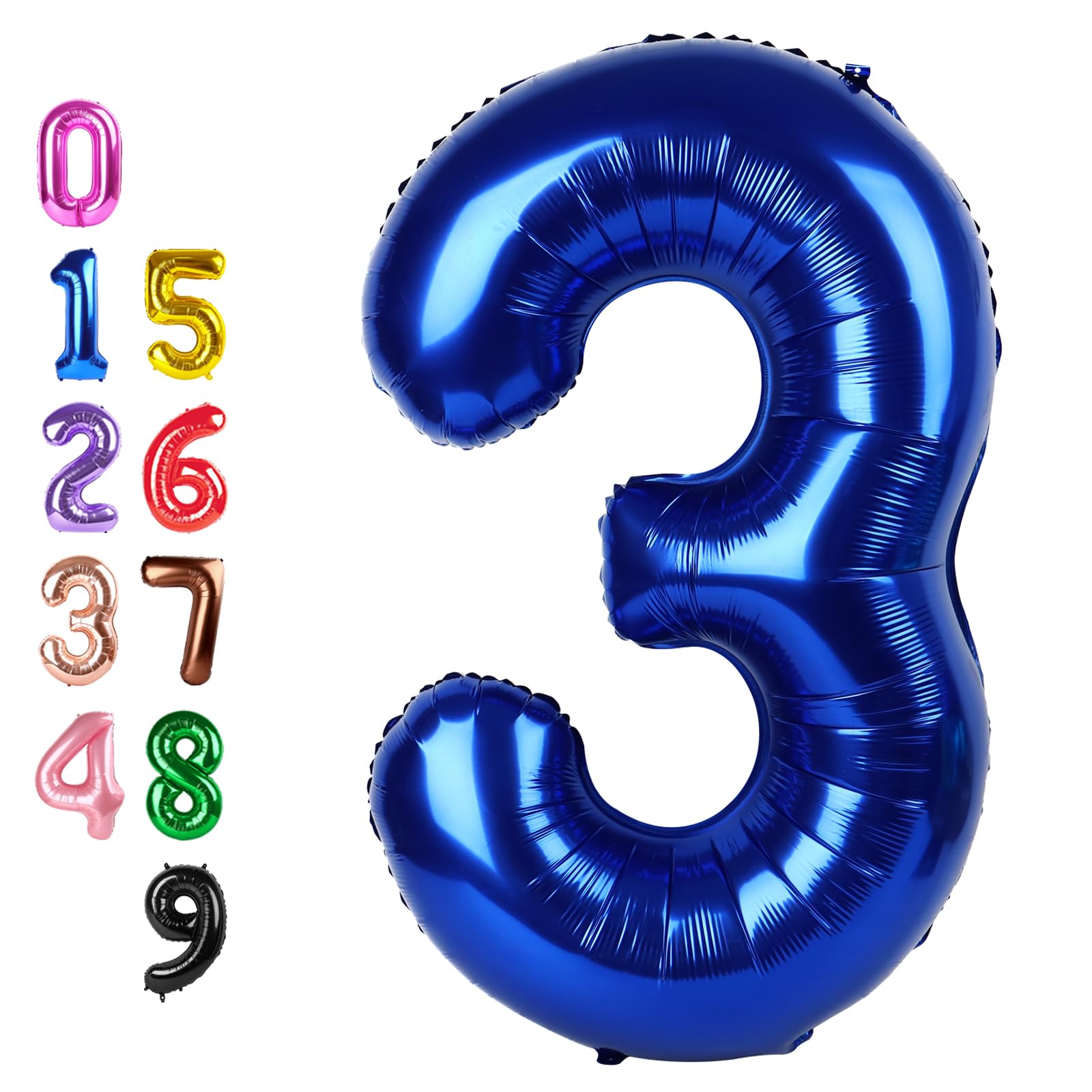 Number Balloons 3 Balloon Navy Blue for 3rd Birthday Decorations, 40 inch