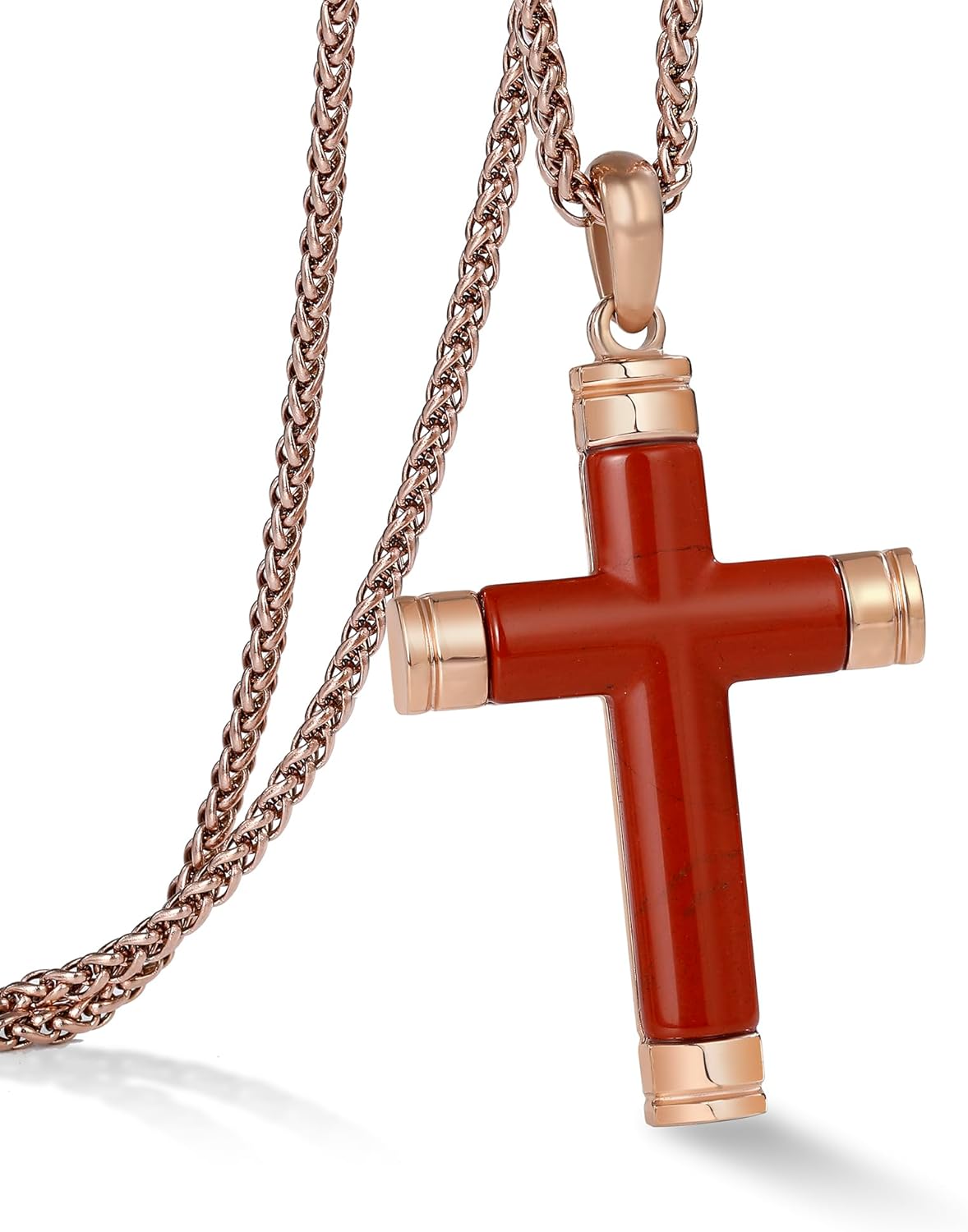 Cross Necklace for Men -Stainless Steel & Gemstone Adjustable Box Chain 24-26in, Spiritual Jewelry Gift for Him, Everyday Wear