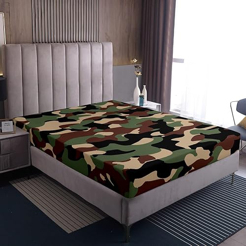 Miniatura 3 de Sábanas de camuflaje para niños, sábanas bajeras de camuflaje verde militar, juego de ropa de cama de camuflaje militar para niños, adolescentes,
