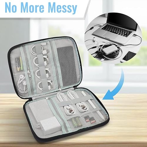 Miniatura 3 de Organizador de cables de viaje con remolinos azules de mármol, accesorios tecnológicos, bolsa de transporte, impermeable, grande, organizador de