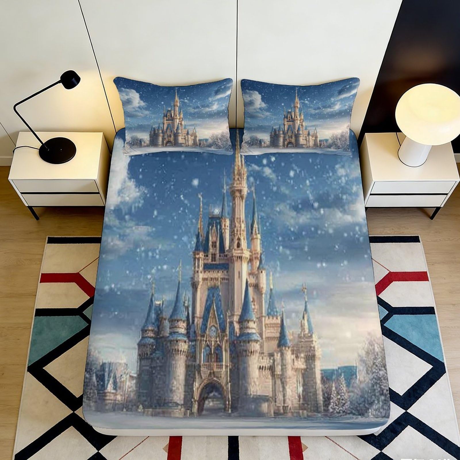 3D Printed Castle Fantasy Fitted Sheet Microfiber Soft Decorative Sky Palace Mattress Cover for Bedroom Guest Room 90x200x25cm