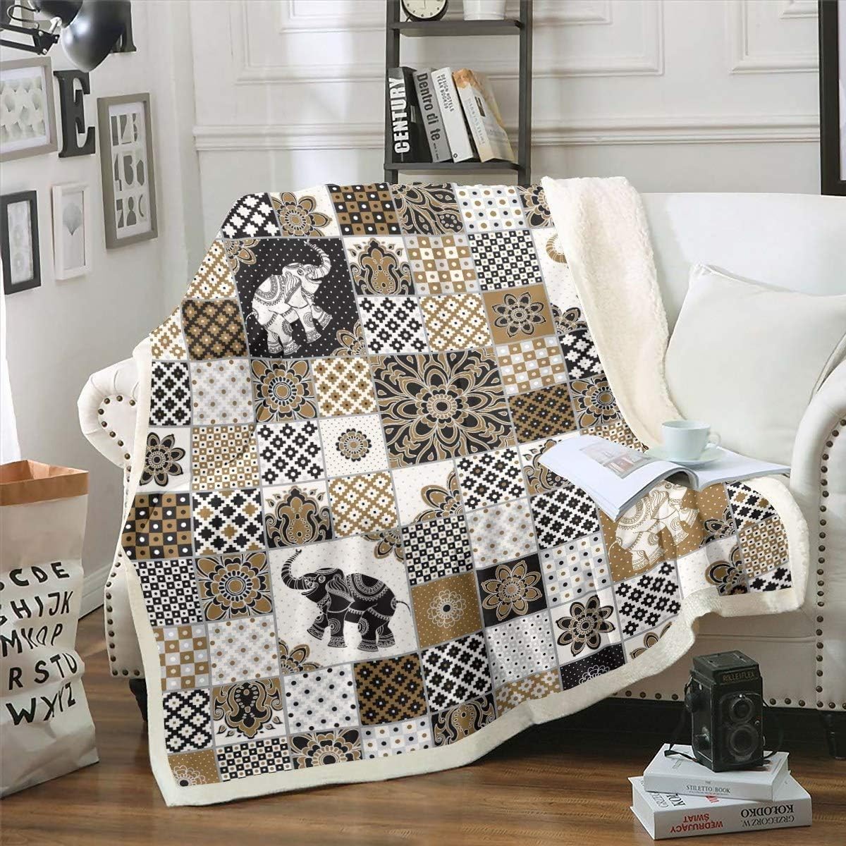 Mantas para Sofa Grandes 150x200 Elefante MarróN, Manta para Cama 90 de Invierno, Manta Polar Reversible de Microfibra y Franela Suave, Infantil Manta para Adultos Niños Viajes