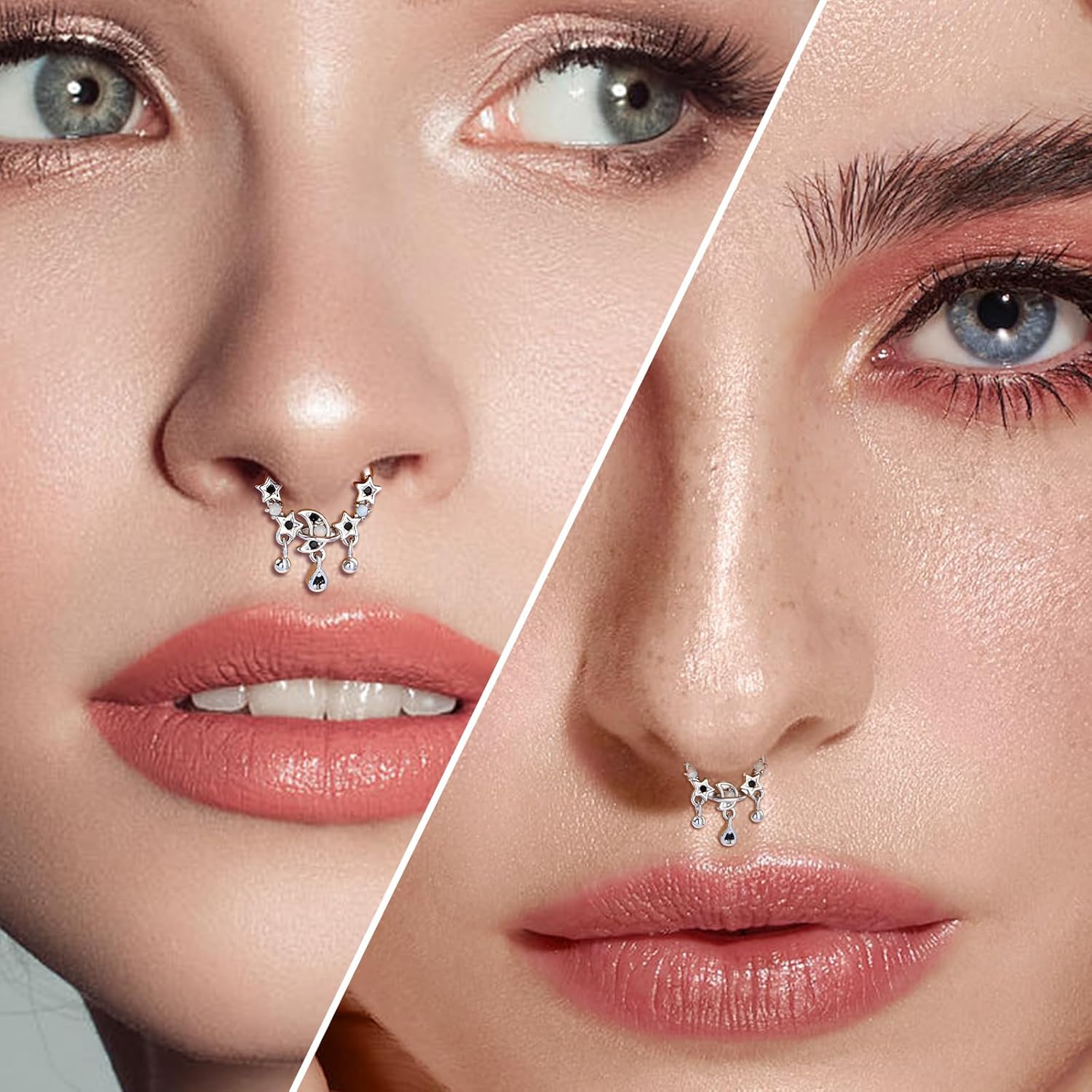 Melighting 16G Septum Ring Opal Septum Jewelry Stainless Steel 316L Dangle Star Daith Piercing Jewelry Clear CZ Cartilage Earring for Women - Image 5