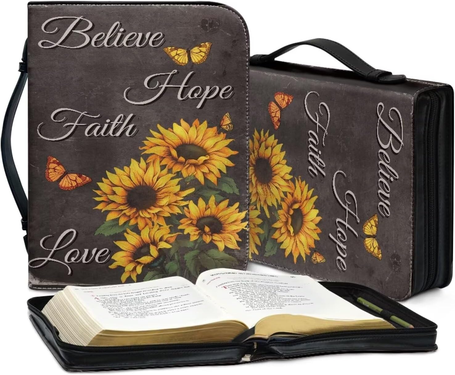 Bible Cover Bag for Women Girls PU Leather Bible Handbag with Handle Portable Tote Bag for Bible Study Supplies