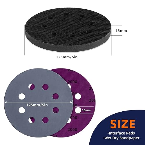 Miniatura 4 de 80 piezas de discos de lijado de 5 pulgadas con 8 agujeros, gancho y bucle, de 1500/2000/2500/3000/4000/5000/7000/10000 granos, papel de lija húmedo