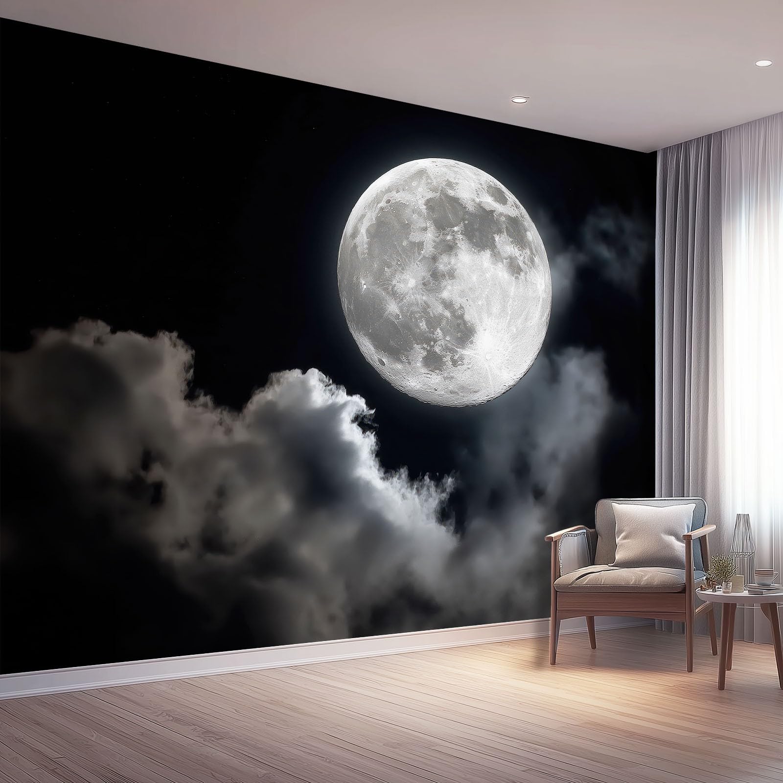 Papier peint lune et nuages 250x175 cm pour apaiser l'ambiance de la chambre