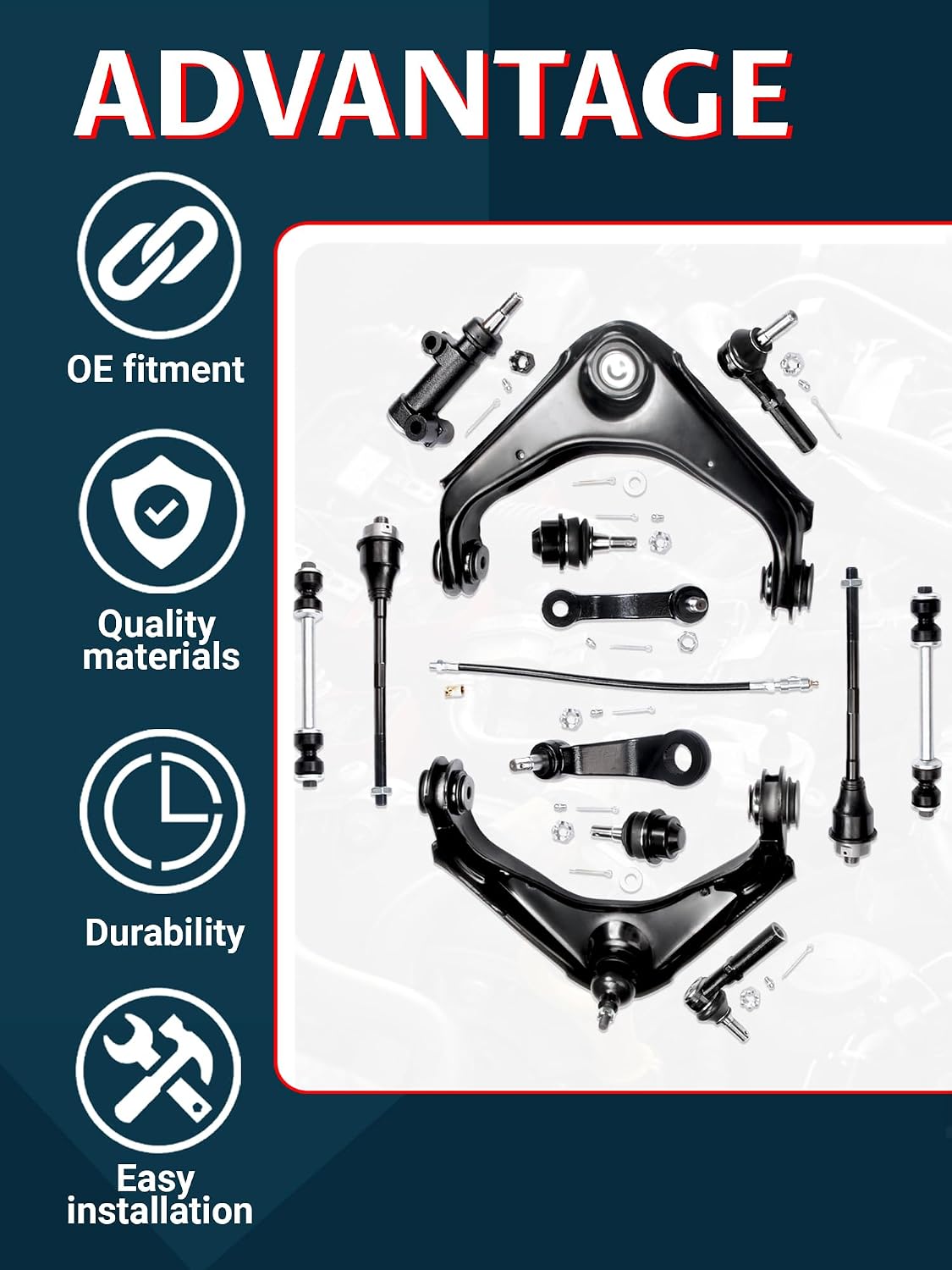 13pc Front Upper Control Arm Sway Bar Tierod Suspension Kit Comaptible with Silverado Sierra 2500HD 3500HD YUKON 2500 4WD