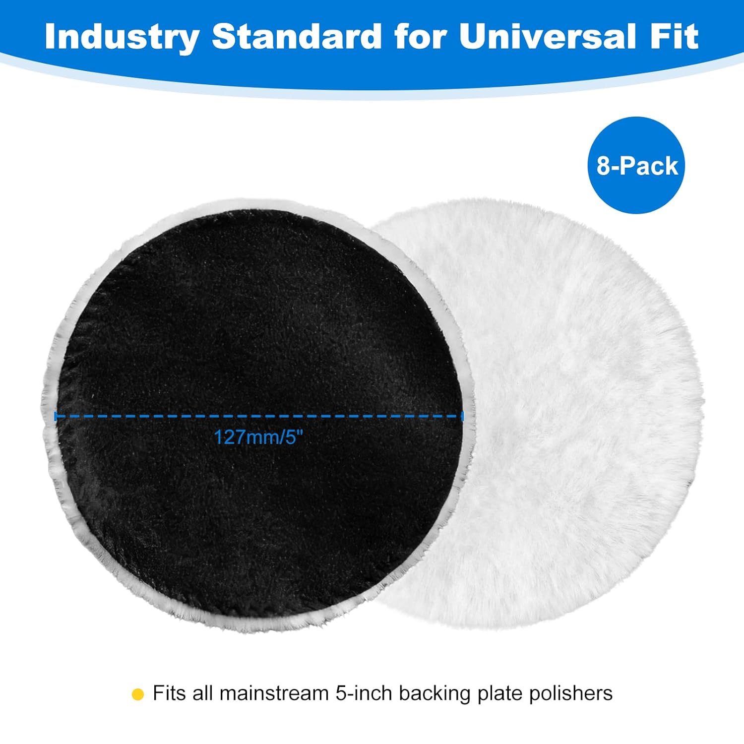 8-Pack 5-Inch Wool Polishing Pads for DA Polisher & Buffers - Hologram-Free Paint Correction Pads for Car, Wood, Metal