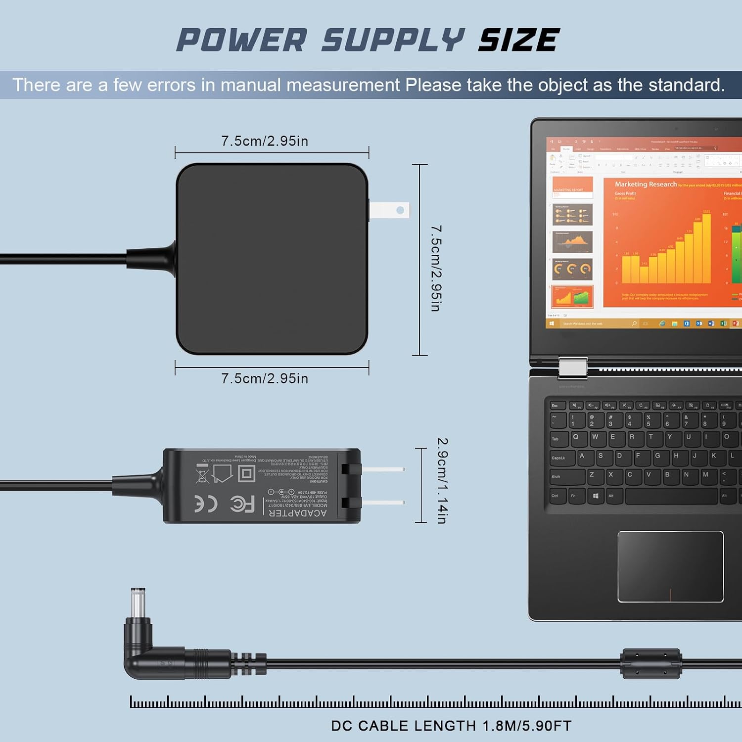 65W 45W 33W Laptop Charger Compatible with Asus with 4 Round Connector (3.0x1.1mm, 4.0x1.35mm, 4.5x3.0mm, 5.5x2.5mm)