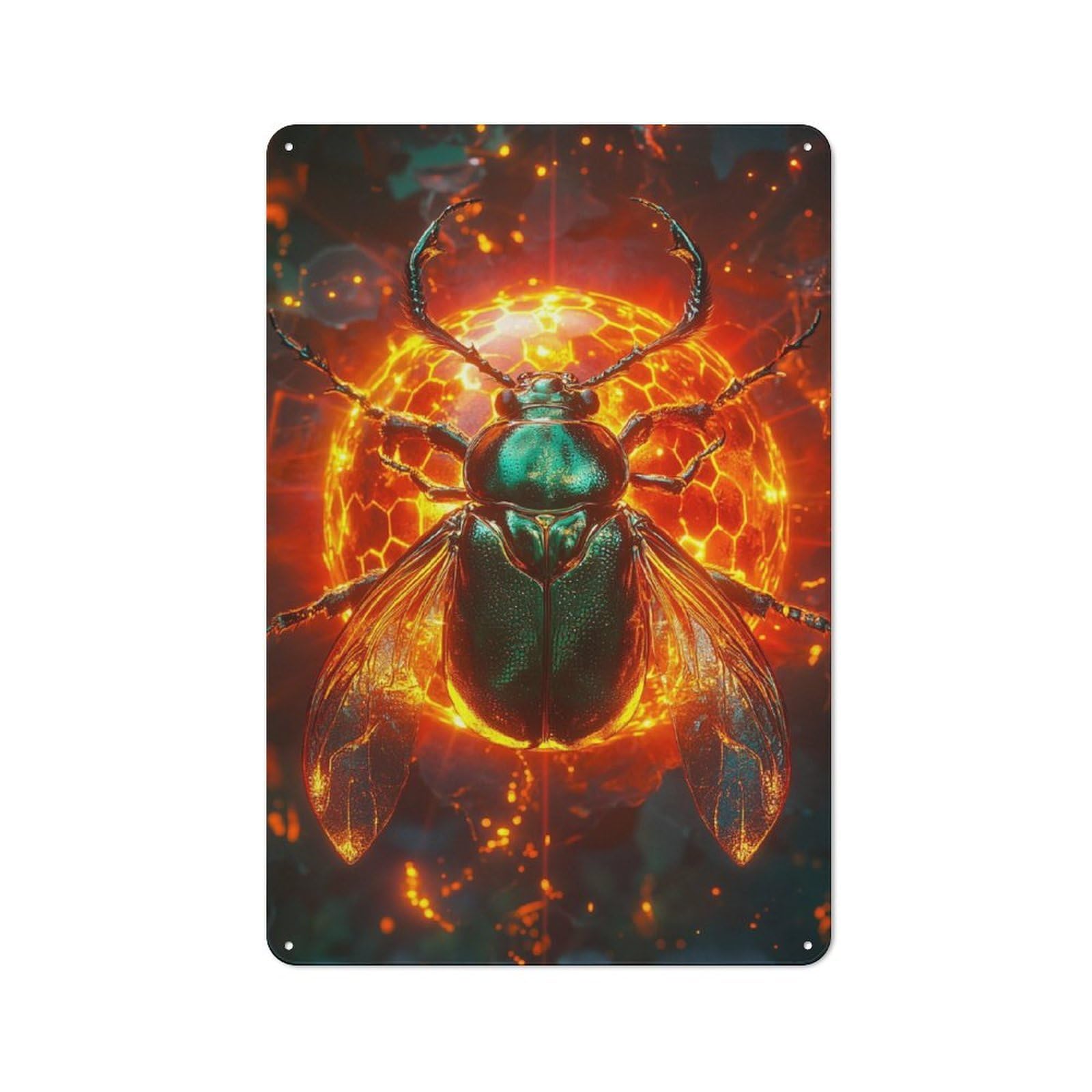 Junmoney Fire Ball Beetle Tin Sign 30X20cm With For Workshop Wall, Rustic Decor, Suited To Workshop Decor Fans