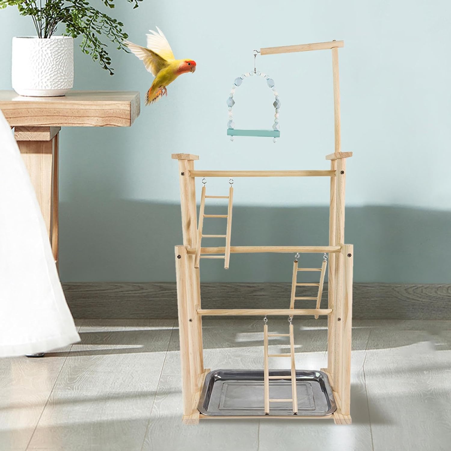 Parrot Bird Playground Parrot Playstand Bird Cage Accessories Parakeet Bird Play Stand Wooden Perch Gym Playpen for Budgerigar/1292