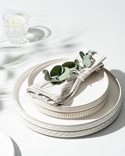 Miniatura 5 de Getstar Juego de vajillas, platos y cuencos (plato de 10.5 pulgadas + plato de 8 pulgadas + tazón de 6 pulgadas) para 4, apto para microondas y