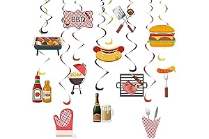 48-Piece BBQ Party Decorations: Swirls, Cutouts, and More