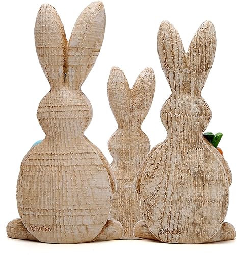 Miniatura 3 de Hodao Juego de 3 decoraciones de conejo de Pascua, figuras de conejo de primavera, decoraciones de mesa para fiesta, hogar, vacaciones, lindo