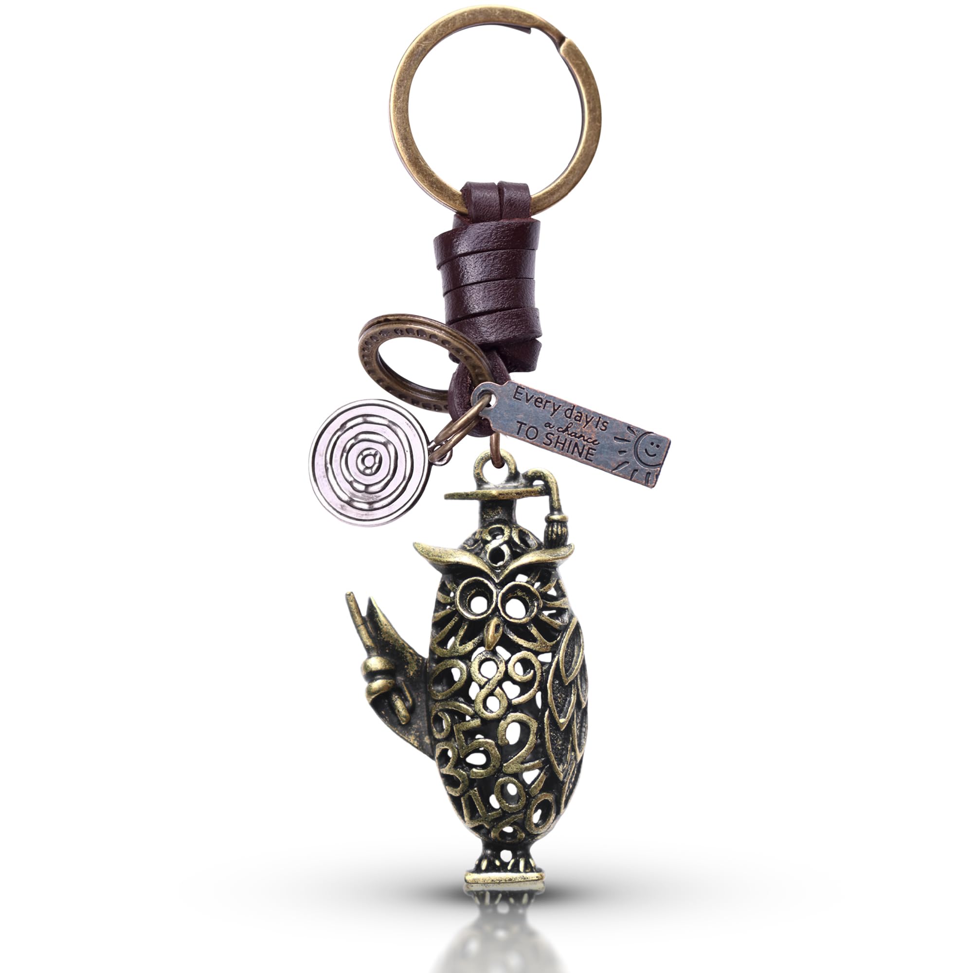 AuPra 3D Owl Keyring Gift for Women & Men | Handmade Leather Student Graduation Key Ring | Ceremony Diploma Bird Vintage Charm for Home, Car & Door Keys | Girls & Boys Keychain Present for Teachers