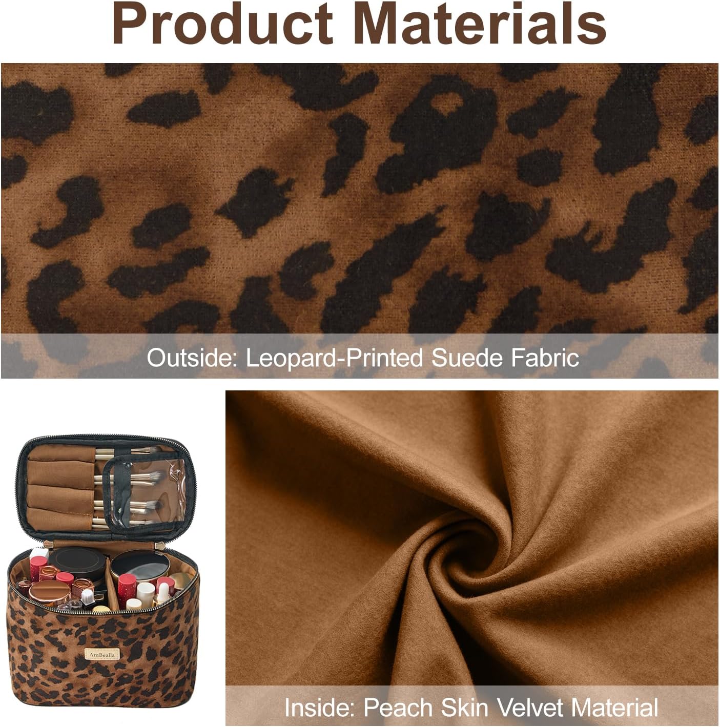 AmBealla Large Makeup Travel Bag Cosmetic Bags with Makeup Mirror and Brush Holder,Makeup Organizer Leopard Print for Women,Portable Toiletry Bag for Fashion Girls - Image 9