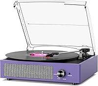 Vista 10 de Tocadiscos de vinilo con receptor Bluetooth integrado y 2 altavoces estéreo, 3 velocidades y 3 tamaños, tocadiscos retro portátil