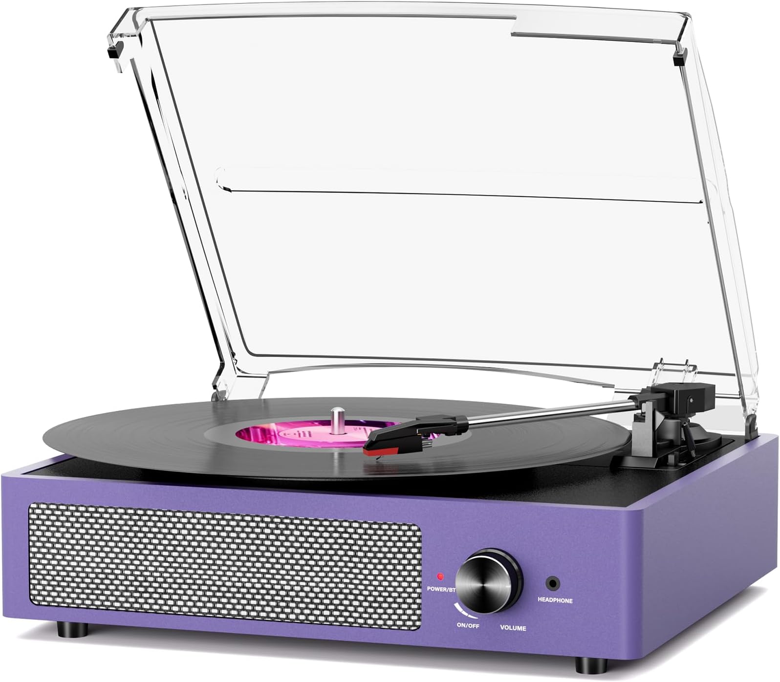 Vinyl Record Player Bluetooth,Belt-Drive Turntable with Stereo Speakers Vintage Phonograph Vinyl Record Player 3 Speed 3 Size for Home Decoration,Aubergine