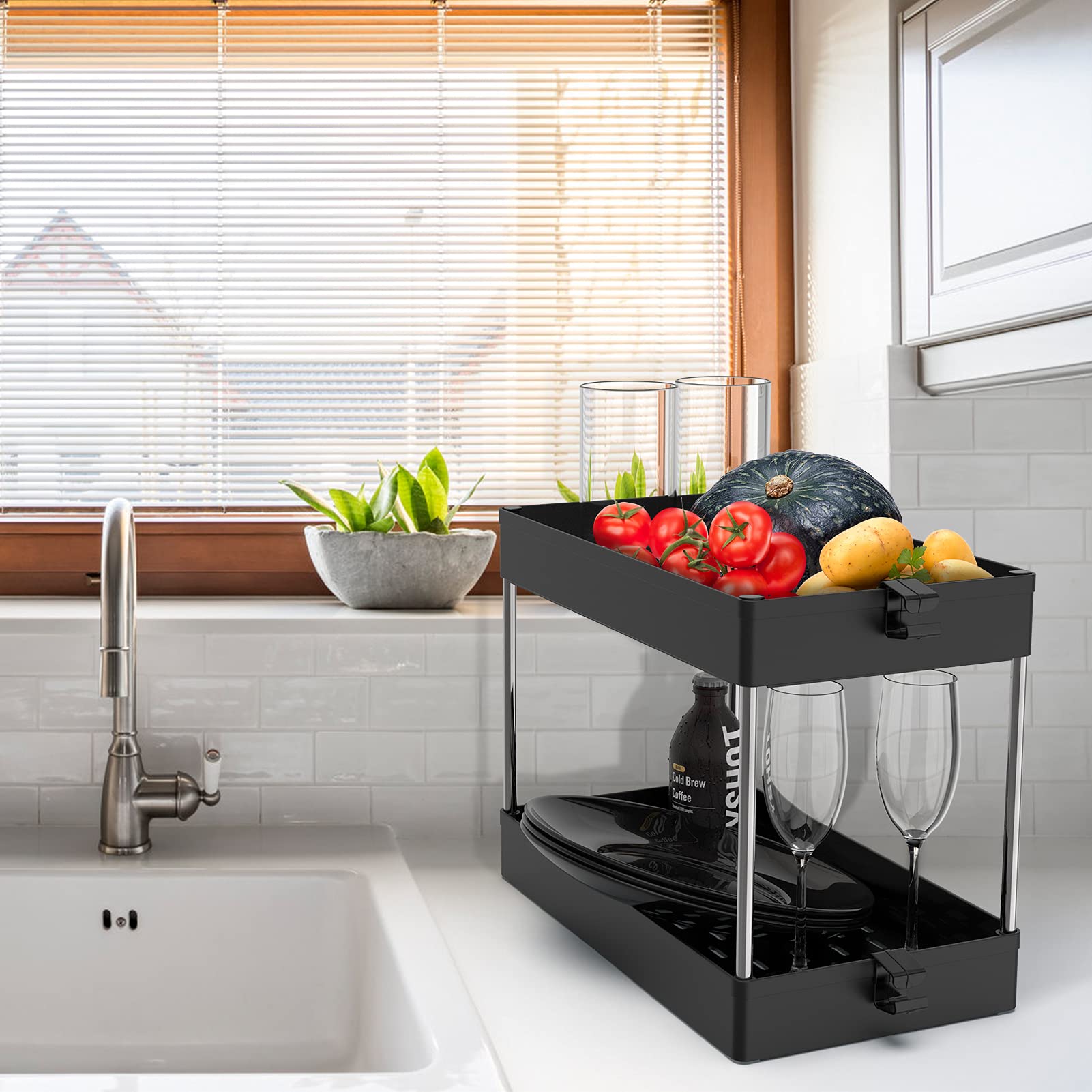 SPACEKEEPER Under Sink Organizer, 2 Tier Under Sink Storage Organizer