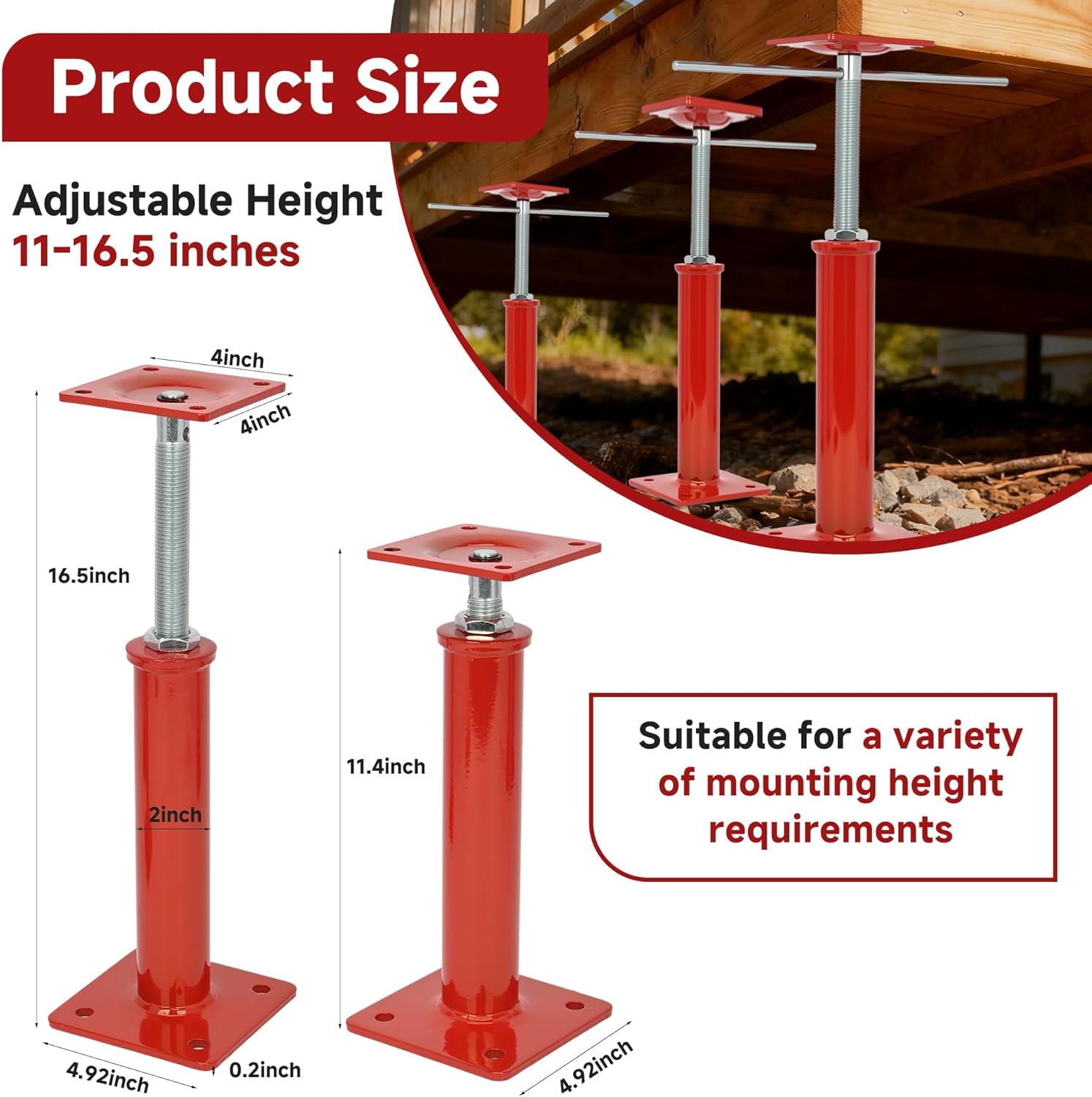 4 Pack House Jacks for Leveling Crawlspace, 11"-16.5" Height Range House Floor Jacks Post, Support Pole for Foundation Stairs Porches Roof Beams, 11023 Lbs Max Load Capacity (Each)