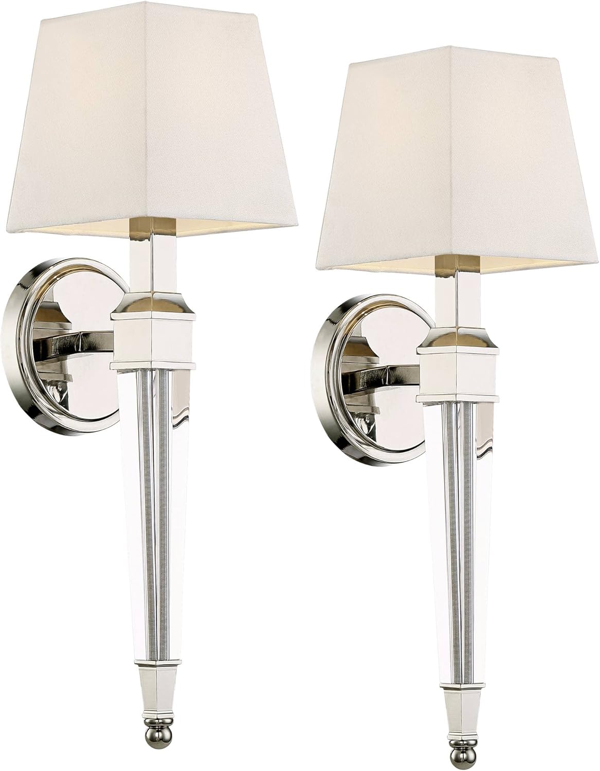 Possini Euro Design Irene Modern Wall Light Sconces Set of 2 Polished Nickel Silver Hardwired 6" Fixture White Fabric Square Shade for Bedroom Bathroom Vanity Living Room Hallway Dining Kitchen