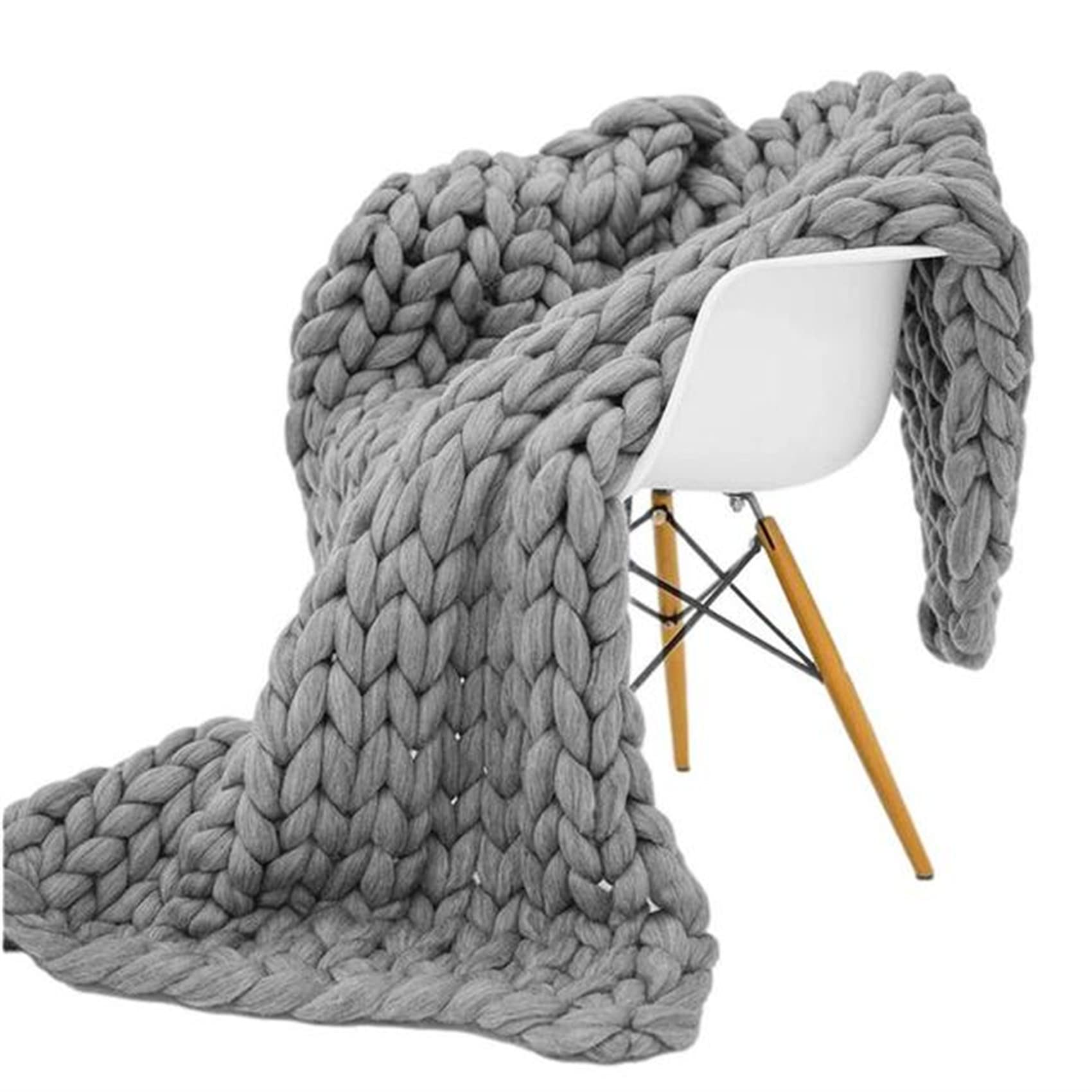 LUWAY Chunky Knit Blanket Throw Merino Wool Knit Blanket Knit Throw Blankets Knitted Throw Blankets Knitted Blanket Chunky Blanket Chunky Knit Blanket Throw,Grey,100x200cm/39x78in