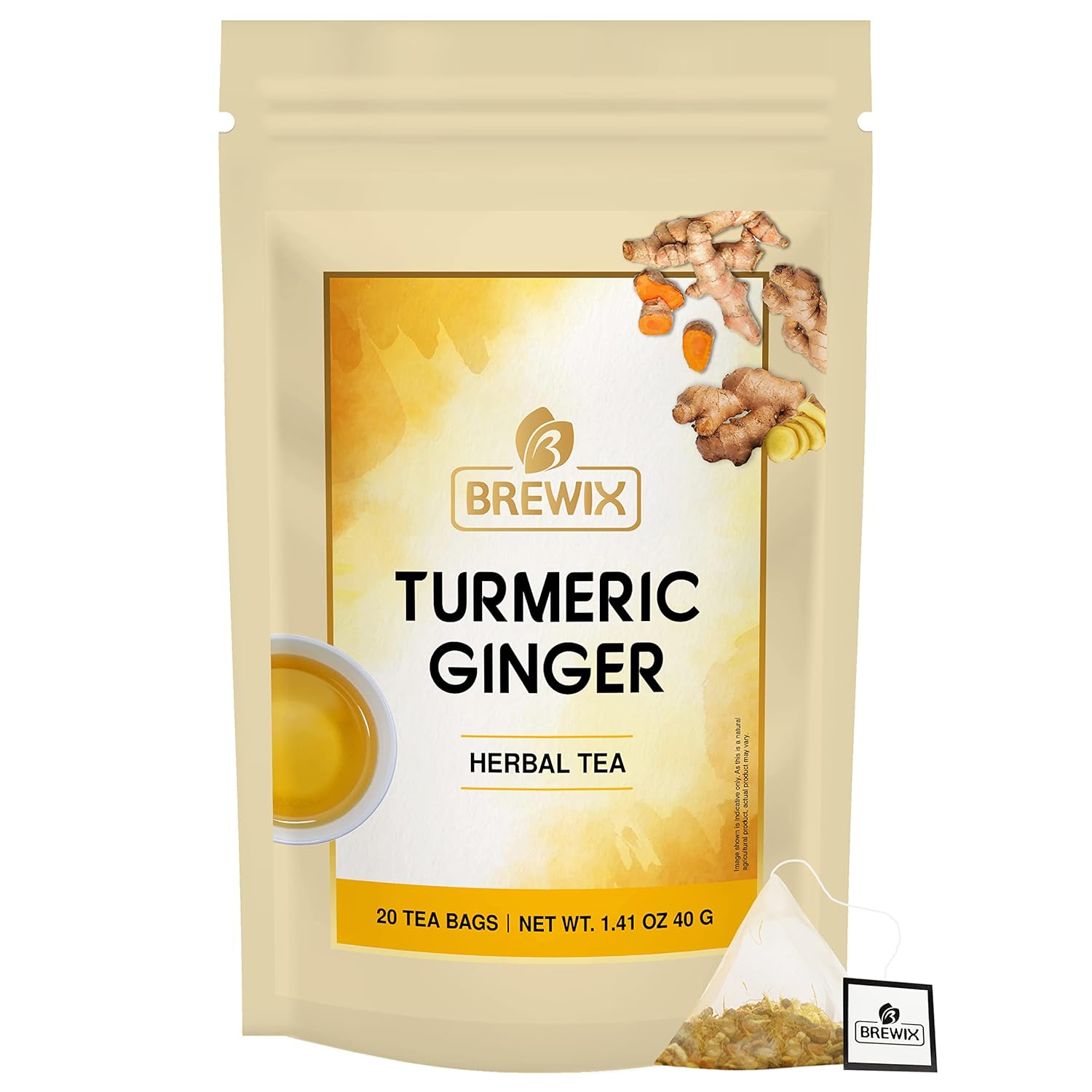 BREWIX, Turmeric Ginger Herbal Tea Bags, Real Ingredients