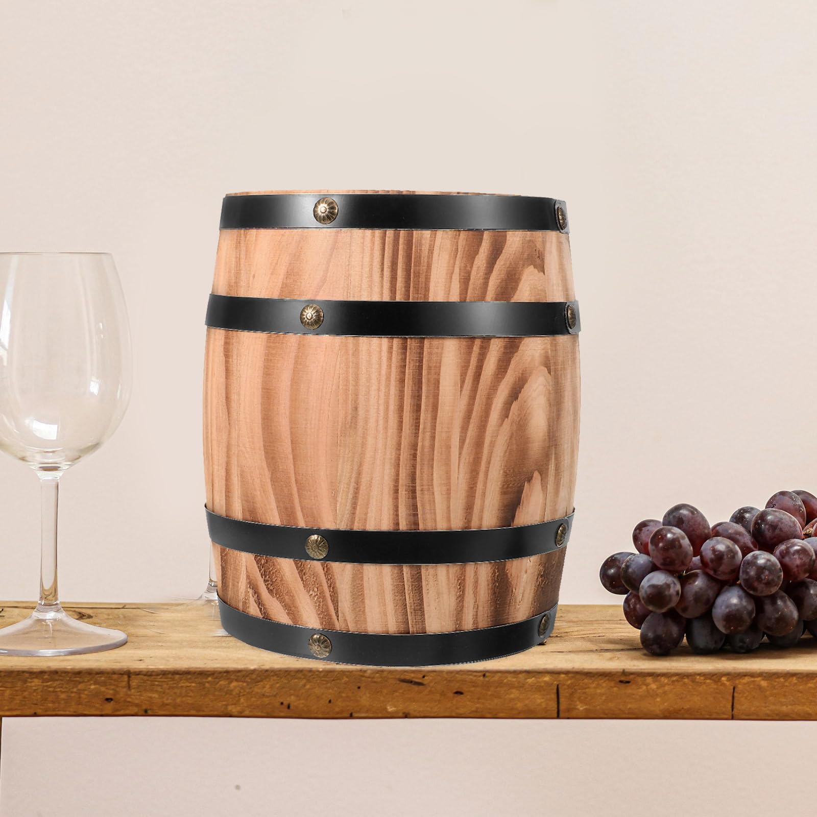 OSALADI Adorno Decorativo Barril de Vino de Madera Artesanal Vintage, Accesorio Fotográfico para Hogar y Jardín Diseño Retro y Acabado Café — view 4