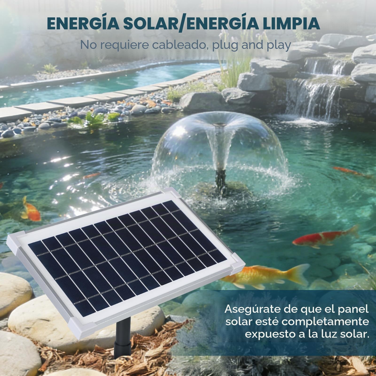 CPROSP Bomba Solar para Estanque Exterior 390/h con 5m Cable con 2 Accesorios para Fuentes