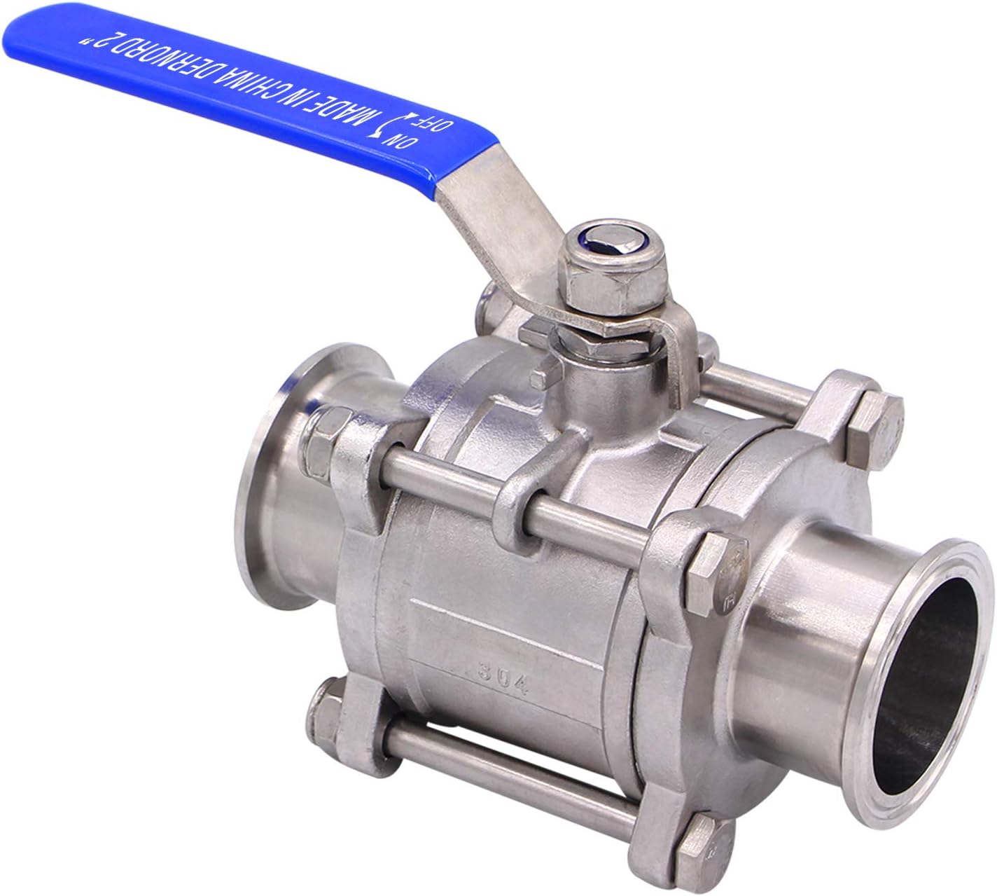 DERNORD 2" Sanitary Ball Valve Fits 2" Tri-Clamp Clover Stainless Steel 304, PTFE Lined, Two Way & Three Piece (2 Inch Tube OD Quick Clamp)