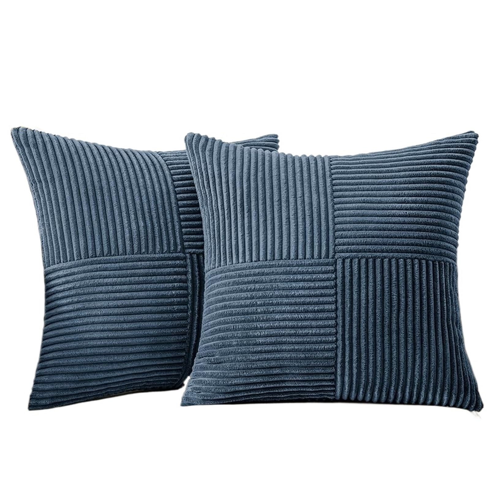Housses de coussin en velours côtelé bleu 50x50 cm lot de 2 décoration canapé lit salon