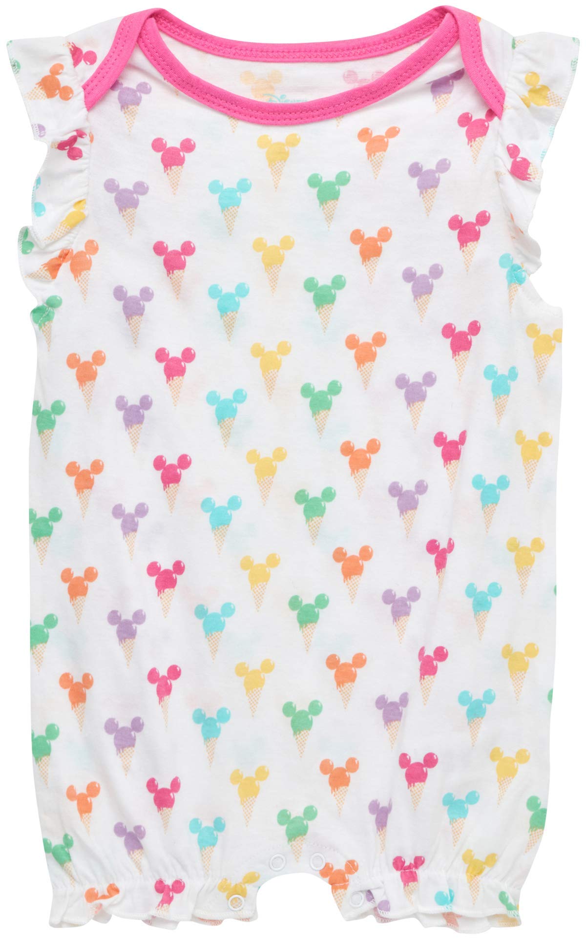Disney Baby Girls Romper 2 Pack: Minnie Mouse Ruffle Sleeve Romper (Newborn/Infant), Size 24 Months, Hot Pink Minnie./ White Multi Hearts