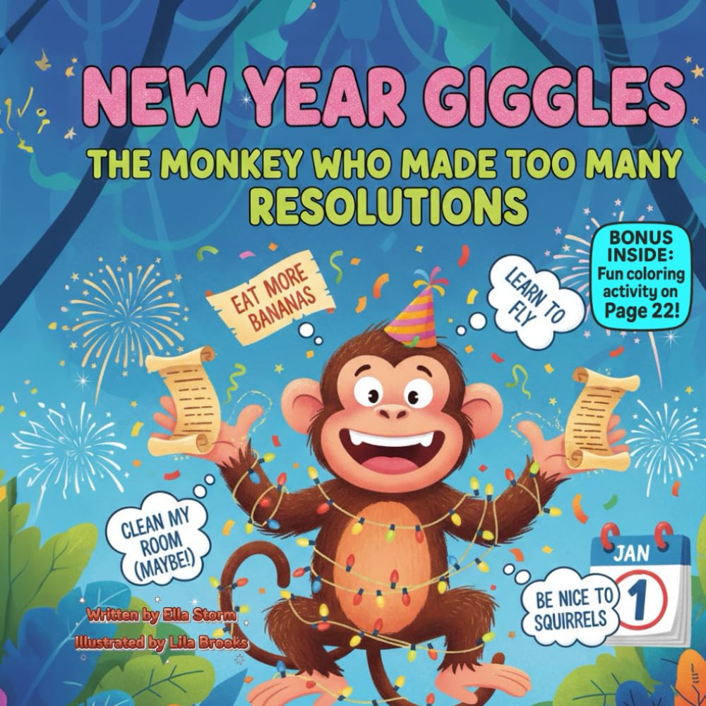 New Year Giggles: The Monkey Who Made Too Many Resolutions: A Rhyming Picture Book About Big Goals, Small Steps, and Giggle-Filled New Year Fun